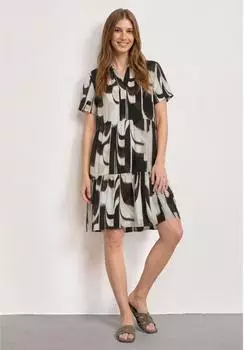 Street One Frauen Knielanges Kleid mit Kurzarm und Print in Braun Gr: (A14498337276)