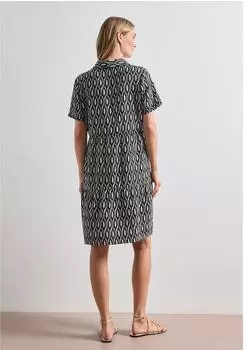 Street One Frauen Knielanges Kleid mit Kurzarm und Print in Beige Gr: (A14496827727)