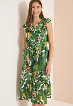 Cecil Midi Kleid mit geteiltem Ausschnitt und Print (36210513) khaki
