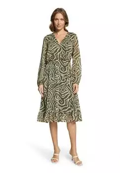 Cartoon Chiffonkleid mit Muster khaki/creme