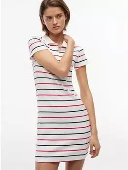 Tommy Hilfiger TJW Rib Bodycon Polo Dress figurbetontes Polykleid mit Rippenstruktur (DW0DW22852) ecru/multi stripe