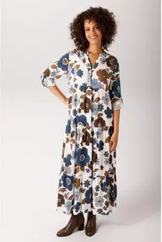 Aniston Maxikleid mit grafischem Blumendruck marine/opal/braun/wollweiß