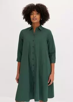 bonprix Midikleid A-Linie mit Taschen aus Leinen-Baumwoll-Mix (97554195) schattengrün