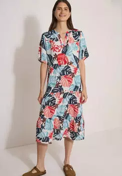 Cecil Midi Dress mit Split Neck und Print (B144956) light alabaster white