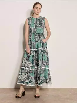 Apricot Maxikleid mit Smokdetails und Rüschen (46501007) blaugrün