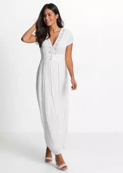 bonprix Maxikleid ausgestellte Passform Neckholder mit Schlüssellochausschnitt ärmellos (10046501) wollweiß