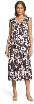Cartoon Druckkleid mit Flügelärmeln (16183951) braun/weiß