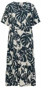 Cecil Midi Dress with Split Neck and Print (B144956) palm breeze green