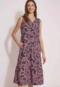 Cecil Midi Kleid mit geteiltem Ausschnitt und Print (B144956) raw khaki