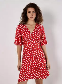 Apricot Midikleid mit Volant rot