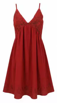 Guru-Shop Besticktes Boho Sommerkleid Hippie Midikleid Loose Fit (59651) rot
