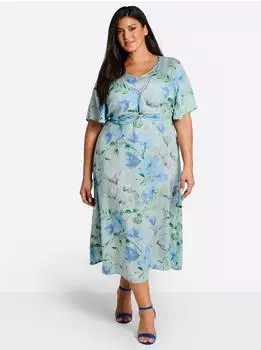 Sheego Long top mit Seitenschlitzen (460263_58) kalkmint-bleu-bedruckt