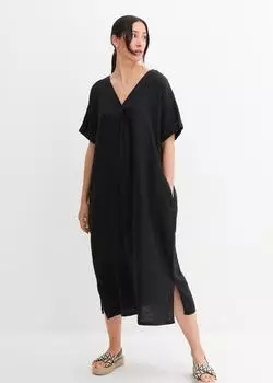 bonprix Pure Linen Kaftan Dress schwarz