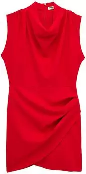 Koton Swimdress mit Bauchgürtel Rundhals Denim Kleid rot