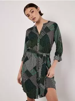 Apricot Blurred Spot Shirt Mini Dress mit R&uuml;schen gr&uuml;n