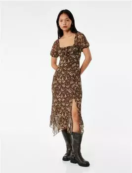 Koton Midi Dress braun/gelb/grün/weiß