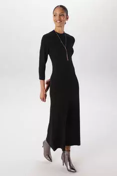 Aniston Midikleid mit Smok-Details und Bl&auml;tterdruck (79953307) schwarz