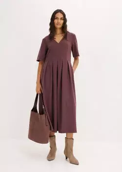 bonprix Cotton Jersey Dress Midi Length Loose Fit (91435195) lila