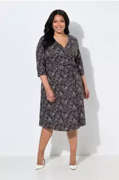 Ulla Popken Maxi Kleid mit grafischem Druck braun/weiß