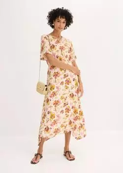 bonprix One-Shoulder Midi-Kleid aus strukturiertem Viskose (95734381) kieselbeige floral