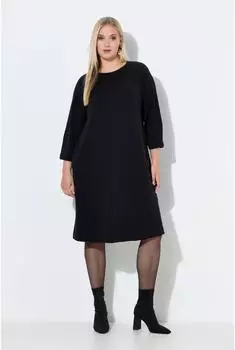 Ulla Popken Jersey Kleid Sweat Kleid V-Ausschnitt 3/4 Ärmel Modal Mix (845780) schwarz
