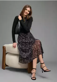 Laura Scott Meshkleid mit flie&szlig;endem Meshrock (26127311) schwarz-braun