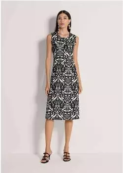 Madeleine Midi Dress Sommerkleid mit Unikat-Print (60478903600360) schwarz/weiß
