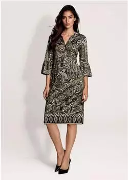 Madeleine Paisley Midi Kleid mit Volantärmeln perlweiß/schilf/multicolor