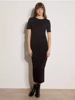 Apricot Knielanges Kleid mit V-Ausschnitt schwarz