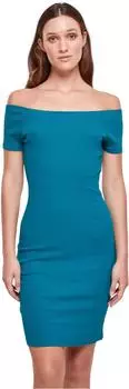 Urban Classics Ladies Off Shoulder Rib Dress (TB1501-04429) watergreen