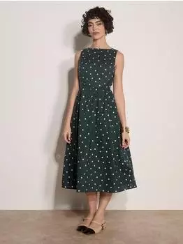 Apricot Midi Dress with Polka-Dot Pattern gr&uuml;n
