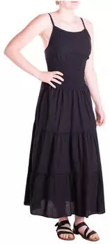 Vishes Sommerkleid Handgewebt Spaghettiträger Schnürung Used-Look schwarz