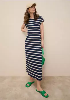Tamaris Ibiza Woven Dress Long Sleeve (23368412) marine/creme gestreift