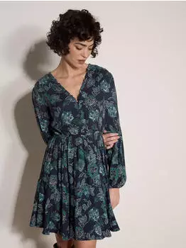 Apricot Short Vintage Mini Dress in Cr&ecirc;pe navy