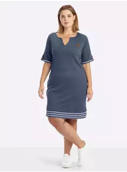 Sheego Shirtkleid mit Kontrast-Ringelstoff (219657) rauchblau