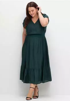 Sheego Maxikleid mit Smokbund und Volant am Saum tiefgr&uuml;n