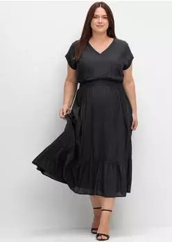 Sheego Maxikleid mit Smokbund und Volant am Saum (695108) schwarz