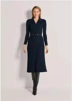 Madeleine Strickkleid mit Plissee & Taillenband (60596603600360) marine