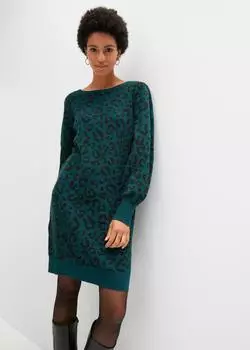 bonprix Strickkleid Slim Fit (96844595) dunkelgr&uuml;n leo