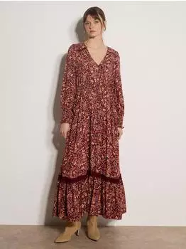 Apricot Paisley Blumen Kleid in langer Länge Maxikleid burgund