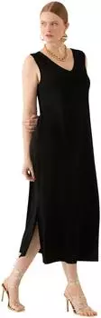 Ulla Popken Maxi Kleid Cut-Outs Rundhals Halbarm (819540) schwarz