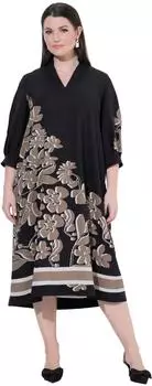 Ulla Popken Midi Kleid Lyocell A-Linie Stehkragen 3/4-Arm (849423)