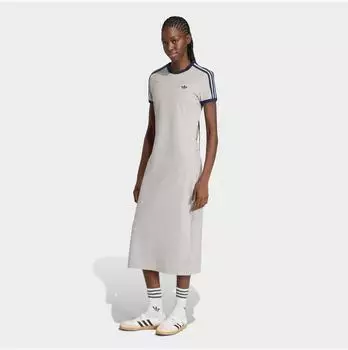 Adidas 3 Stripes Slim Midi-Kleid medium grey heather/night indigo