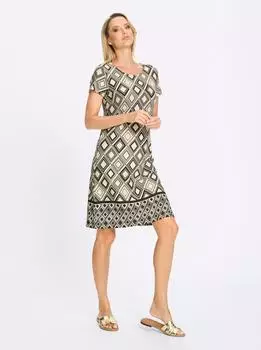 Heine Jersey-Kleid khaki/champagner/bedruckt