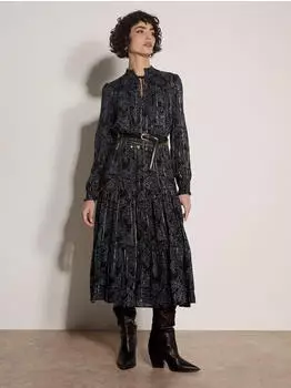 Apricot Rüschenkleid mit Metallic-Schimmer Midi-Kleid im Stufenschnitt (14690639) schwarz