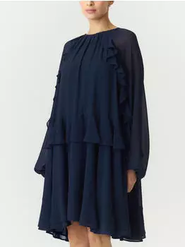 Y.A.S YASMILVA LS DRESS S. NOOS Chiffonkleid Regular Fit (26040986) navy blazer