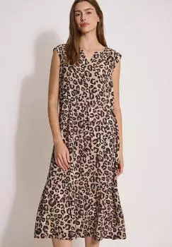Cecil Midi-Kleid mit Split Neck und Leo-Print (B14497937570) urban taupe
