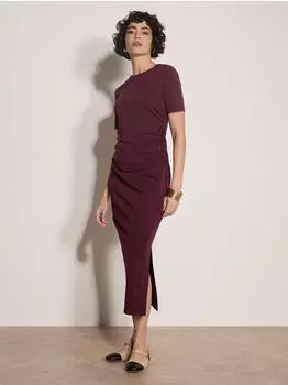 Apricot Plissiertes Midikleid mit Rüschen (XAFZX) burgund