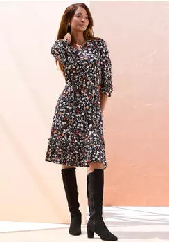 Lascana Jerseykleid mit Bindeg&uuml;rtel (75379210) schwarz bedruckt