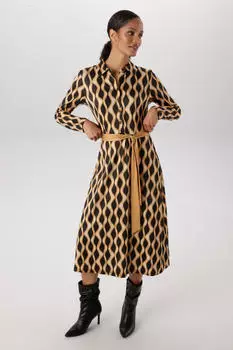 Aniston Midikleid mit Retromuster und abnehmbarem Bindeband (63973819) ockergelb/schwarz/beige